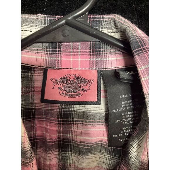 Harley Davidson size Medium pink plaid button top - Picture 2 of 12
